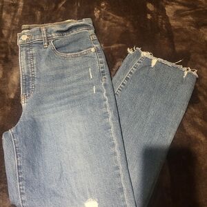 Express Light Blue Frayed Hem Jeans